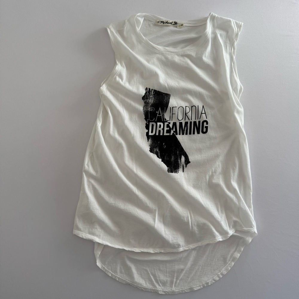 Michael Stars White California Dreaming Asymmetrical Sleeveless Tee OS